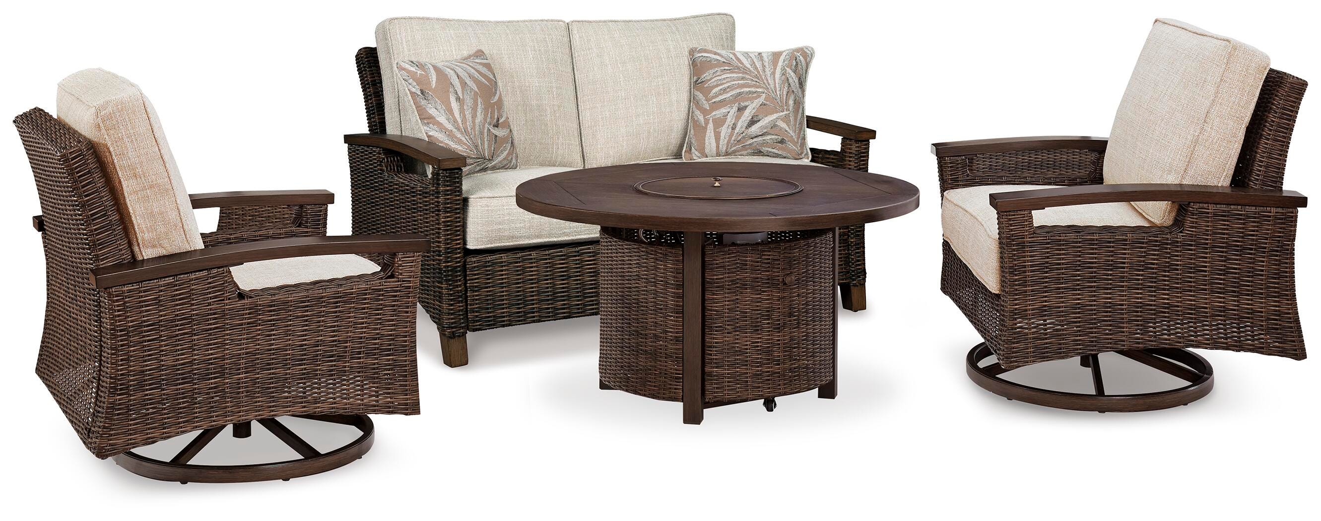 Loveseat, sillones y mesa con fogón Paradise Trail para exteriores