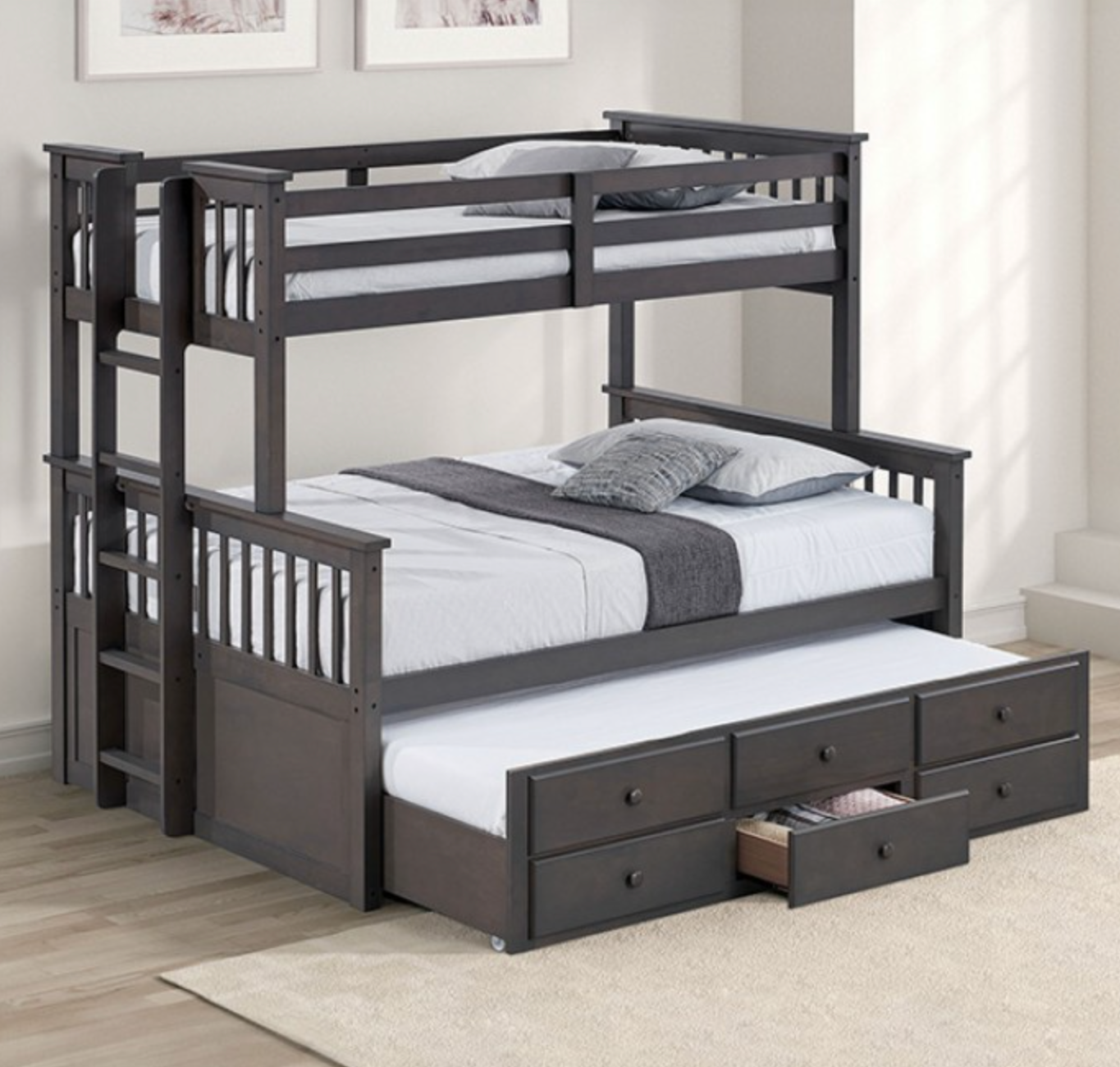 University Twin Over Full Bunk Bed - Grey