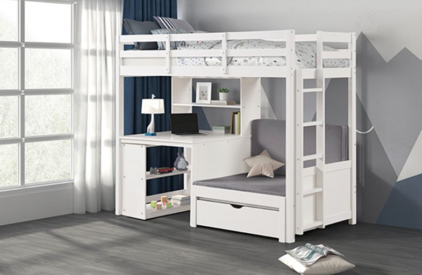 Mateo Twin Over Loft Bunk Bed- White