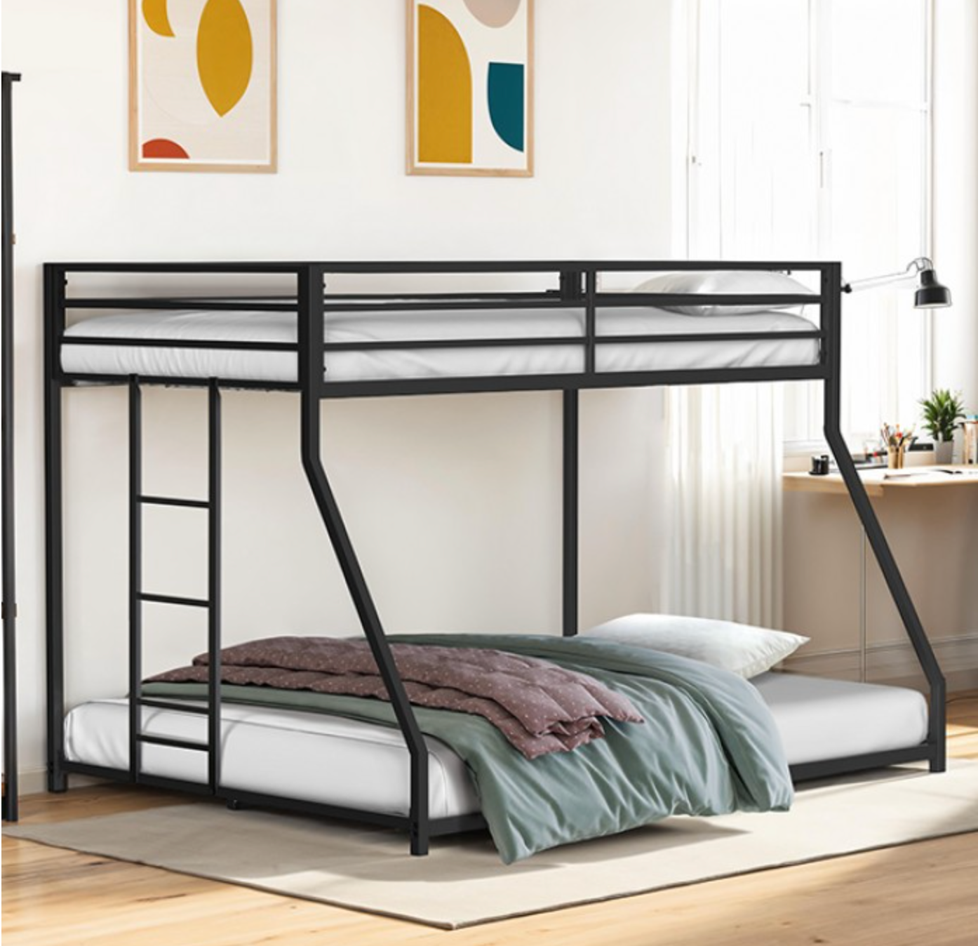 Litera Rothwell de dos pisos, con cama de tamaño Twin arriba y Full abajo - Negro