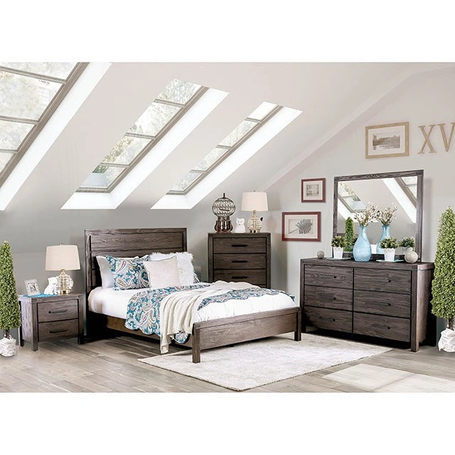 Cama Rexburg King y Matrimonial rústica marrón cepillada con alambre