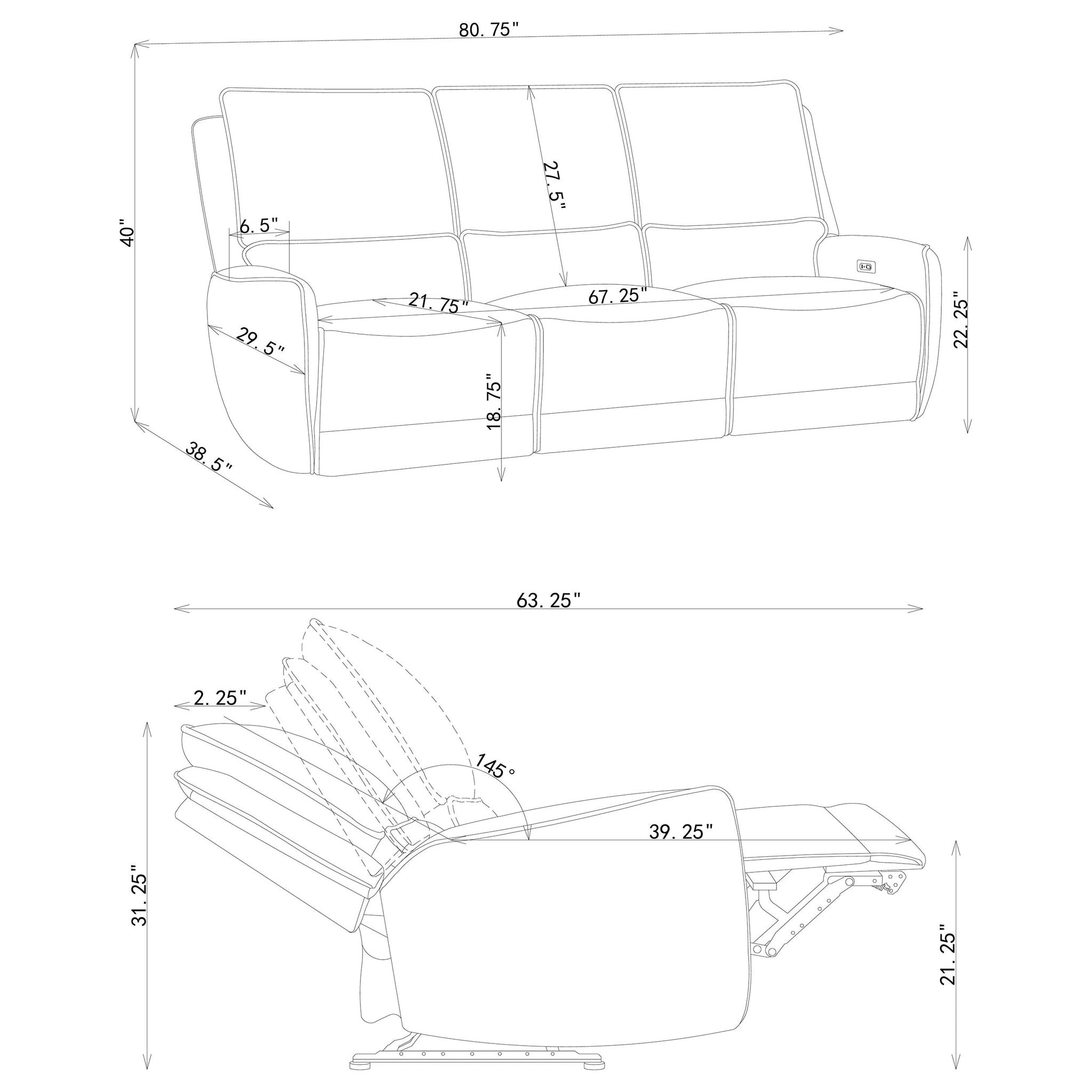 Juego de sofá reclinable eléctrico Sylmar