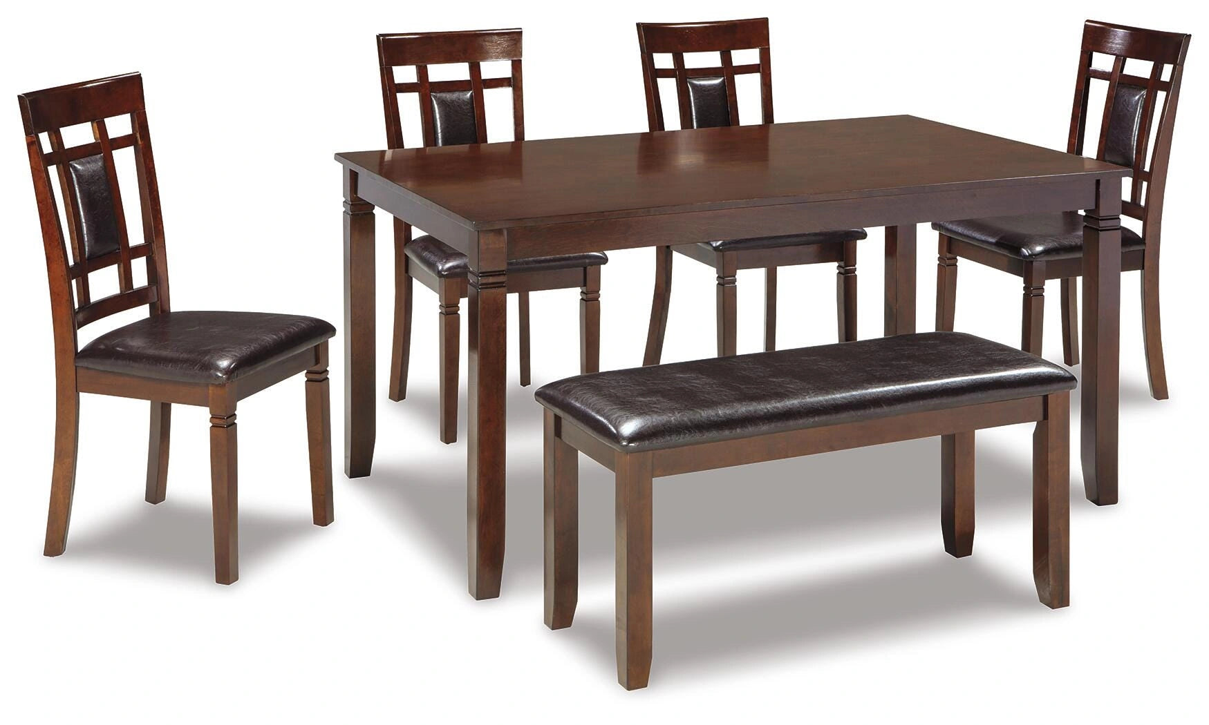 Mesa y sillas de comedor Bennox con banco (Juego de 6)