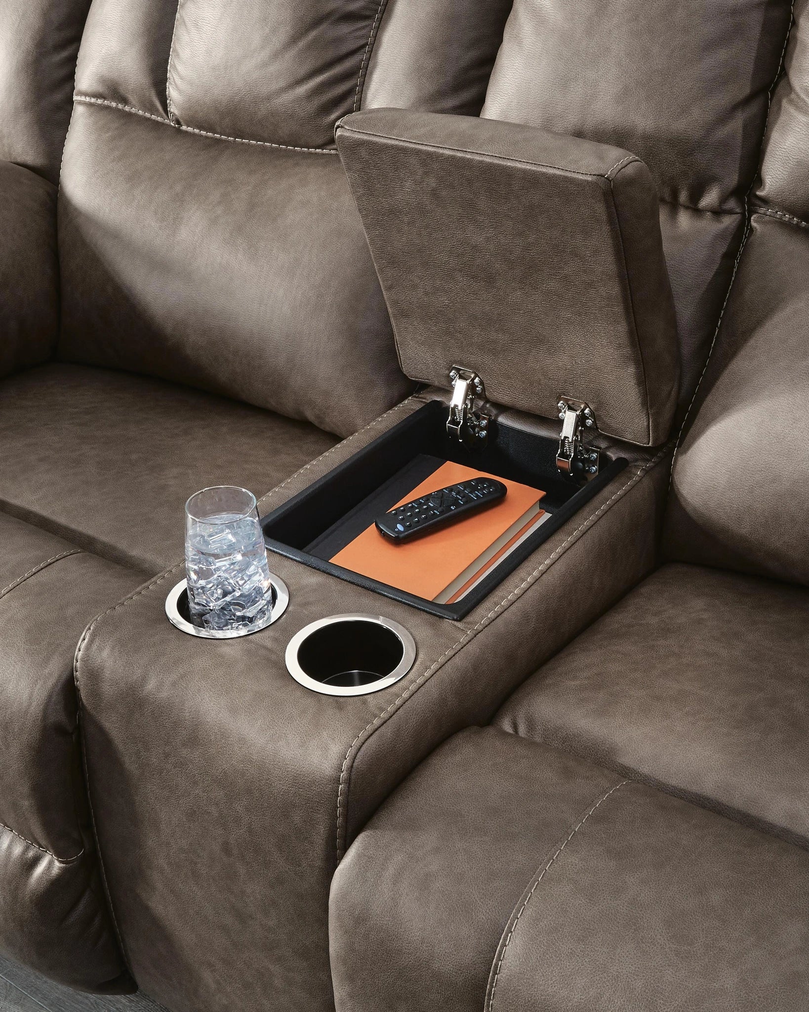 Sofá de dos plazas reclinable Lowilla con consola