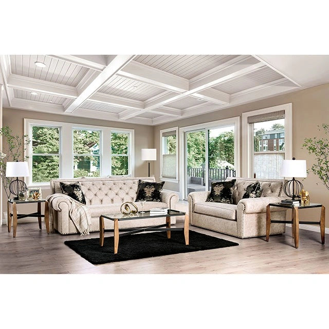 Loveseat Parshall Beige con reflejos dorados