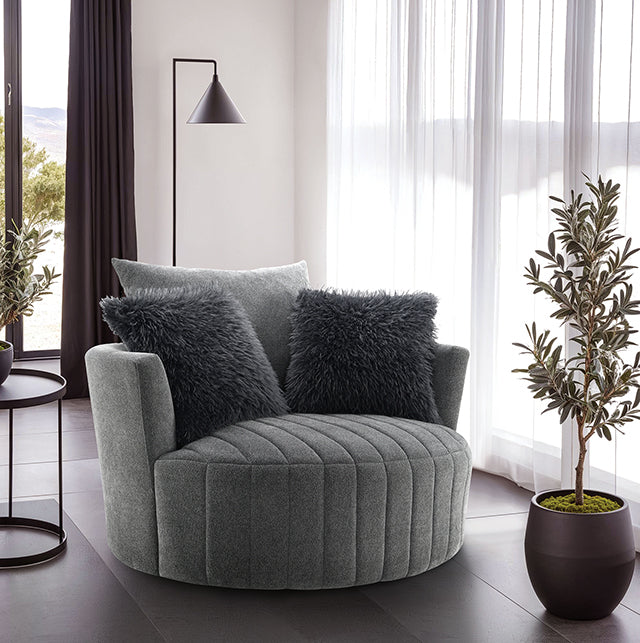 Sillón giratorio Hoople con canal tapizado en capitoné