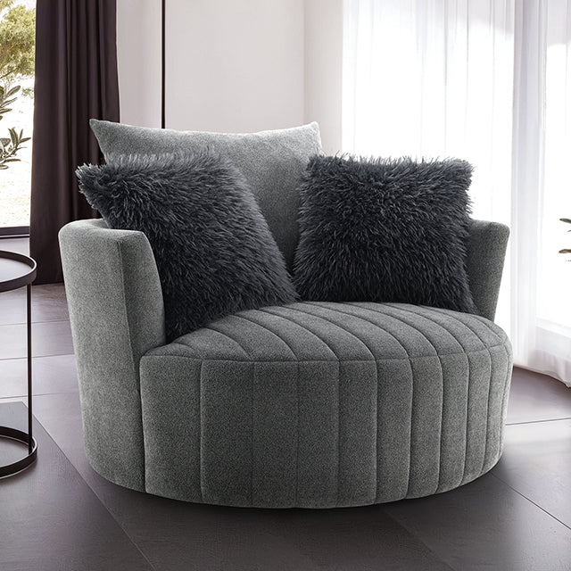 Sillón giratorio Hoople con canal tapizado en capitoné