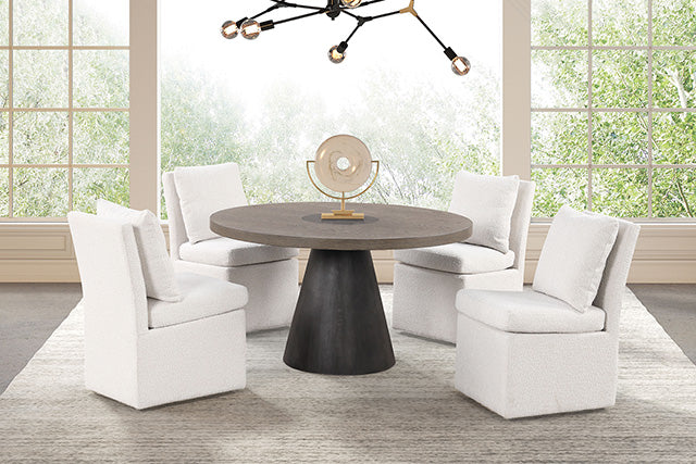 Juego de mesa de comedor Broager de 5 piezas (sillas con ruedas giratorias de color gris claro)