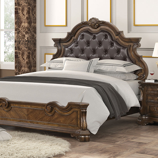 Juego de dormitorio queen Leovanni de 4 piezas en color marrón