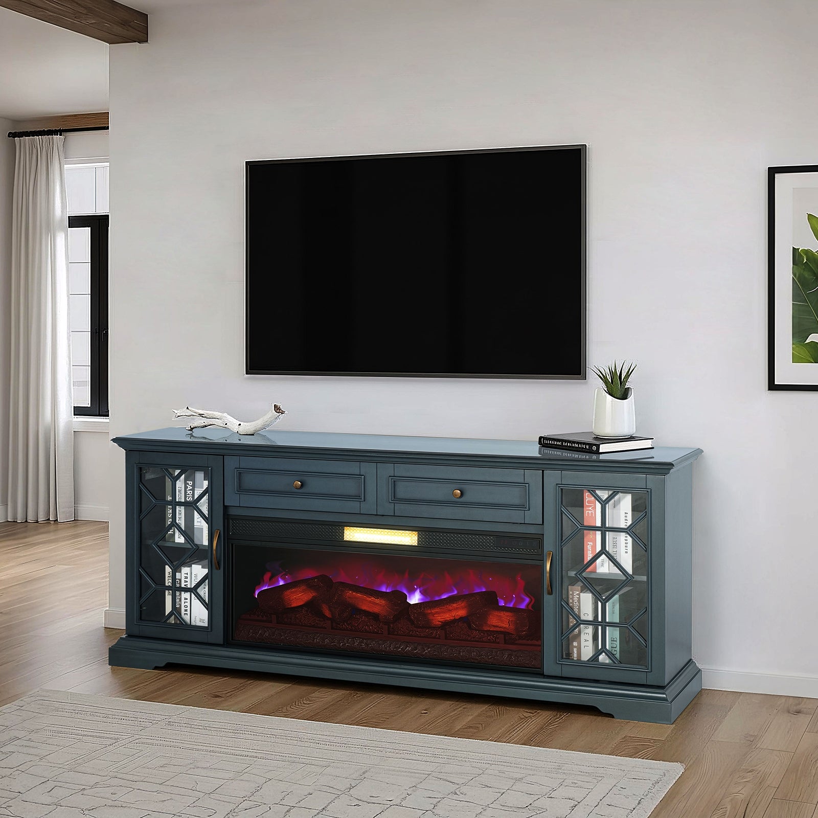 Mueble para TV Fidel de 74 pulgadas con chimenea eléctrica