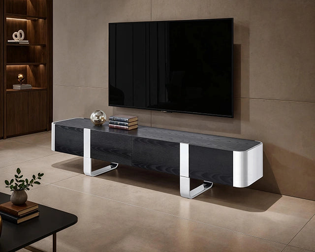 Mueble de TV Leknes Negro con estructura plateada