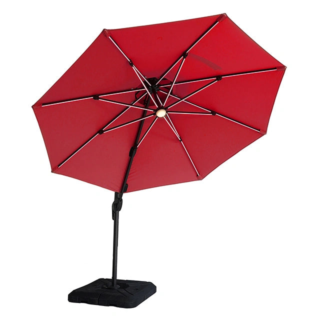 Sombrilla cuadrada Xico de 8 pies con doble techo y luz LED + base grande de 37"