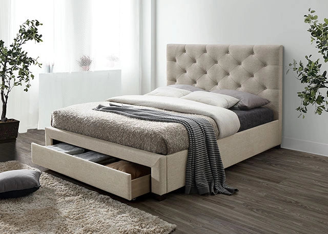 SYBELLA Cama California King, King, Queen, Matrimonial y Individual, Beige