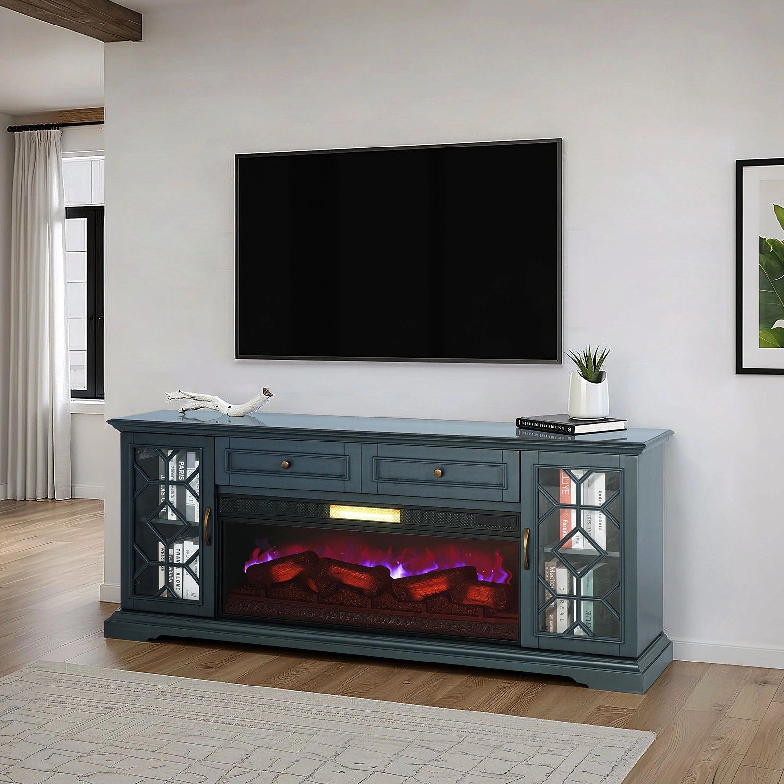 Mueble para TV Fidel de 74 pulgadas con chimenea eléctrica
