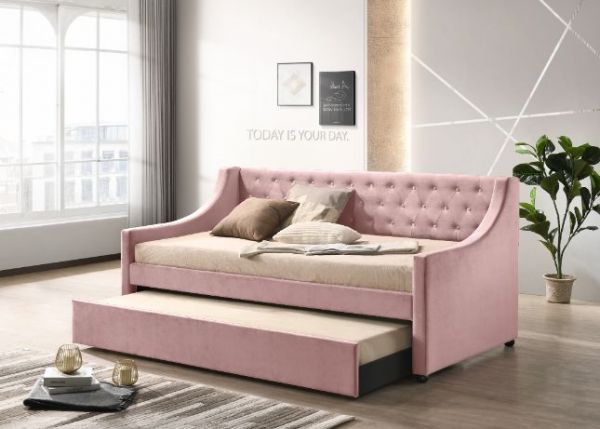 Lianna Twin Daybed and Trundle Pink Velvet