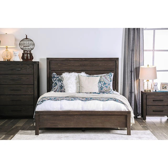 Cama Rexburg King y Matrimonial rústica marrón cepillada con alambre