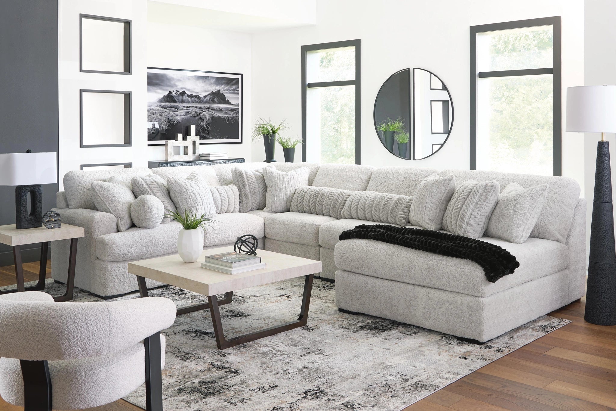 Sofá modular de peluche con chaise longue