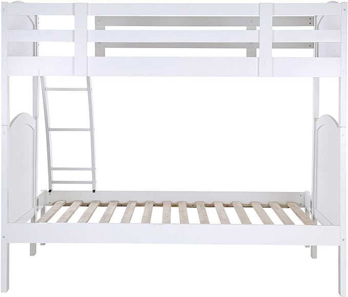 Litera Konrad Furniture Paris de madera maciza, individual sobre matrimonial, color blanco