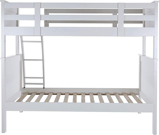 Litera de madera maciza Konrad Furniture London, doble sobre matrimonial, blanca
