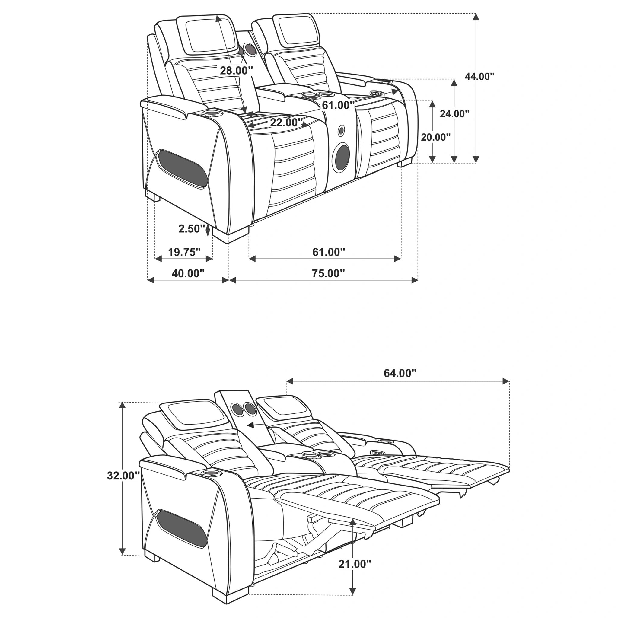 Sofá reclinable de dos plazas Zuma Dual Power