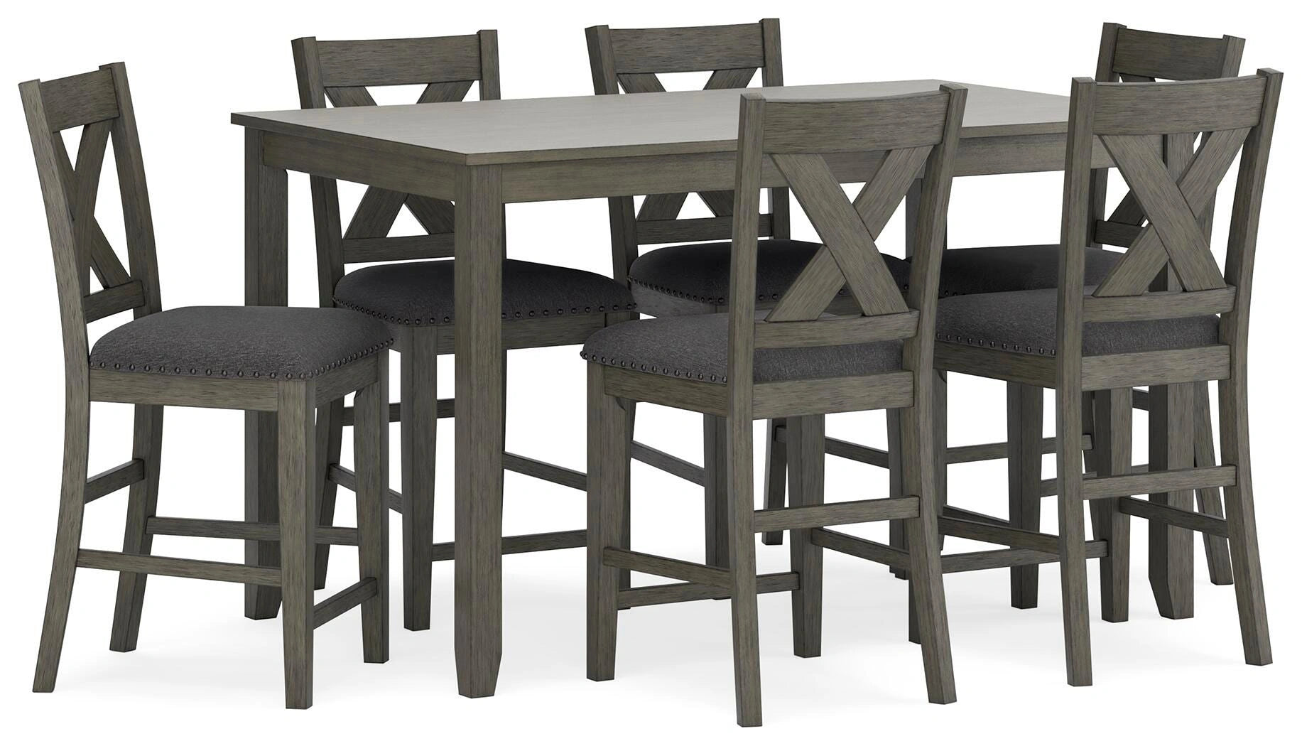Mesa de comedor a la altura de la encimera y taburetes de bar Caitbrook (juego de 7)