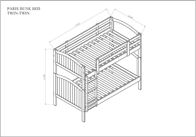 Lit litera doble de madera maciza Konrad Furniture Paris, gris