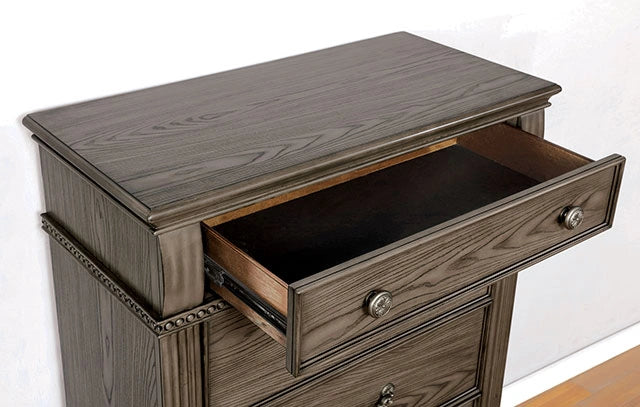Juego de dormitorio queen de 4 y 5 piezas Pamphilos gris y blanco