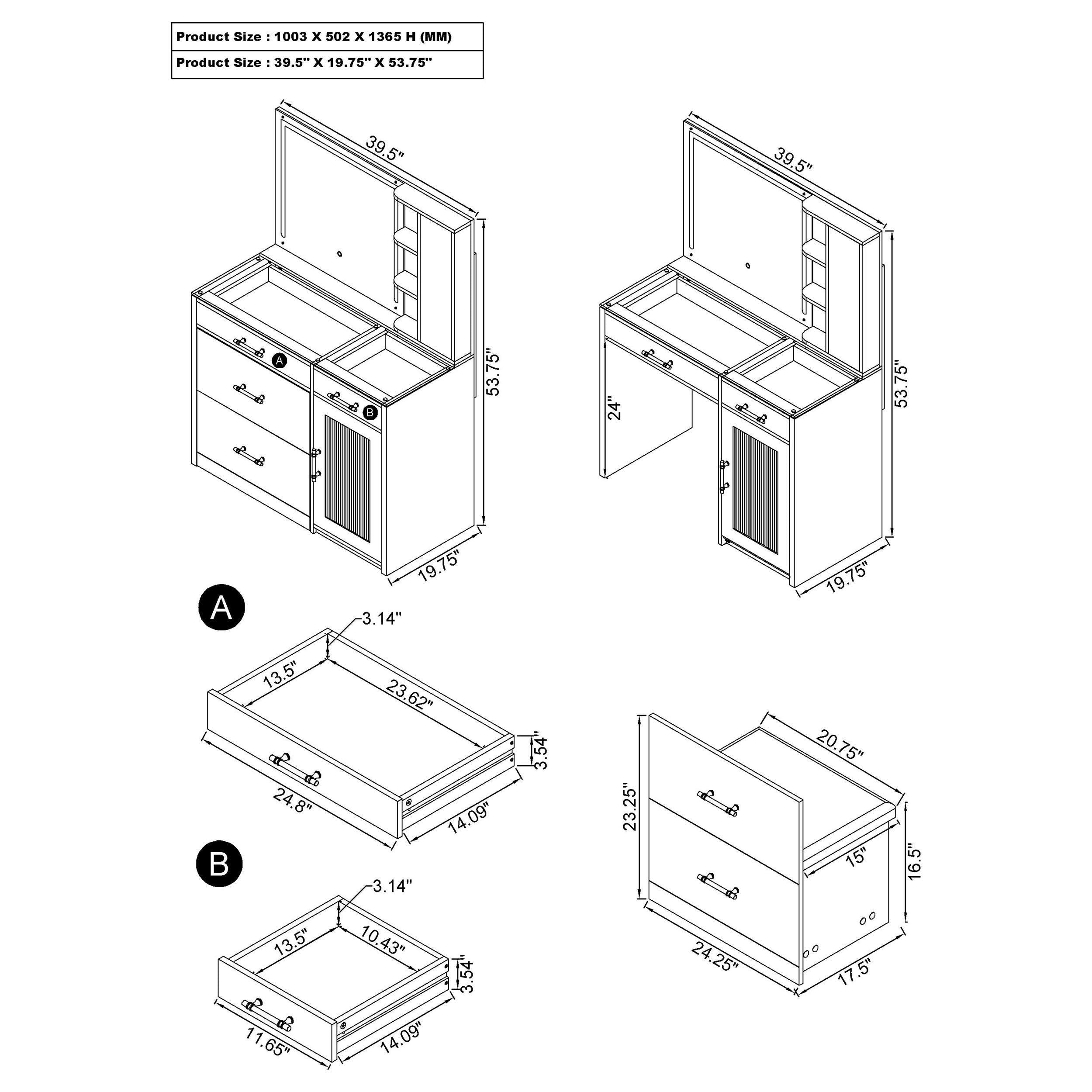 Flora Makeup Vanity Table with LED Mirror and Stool