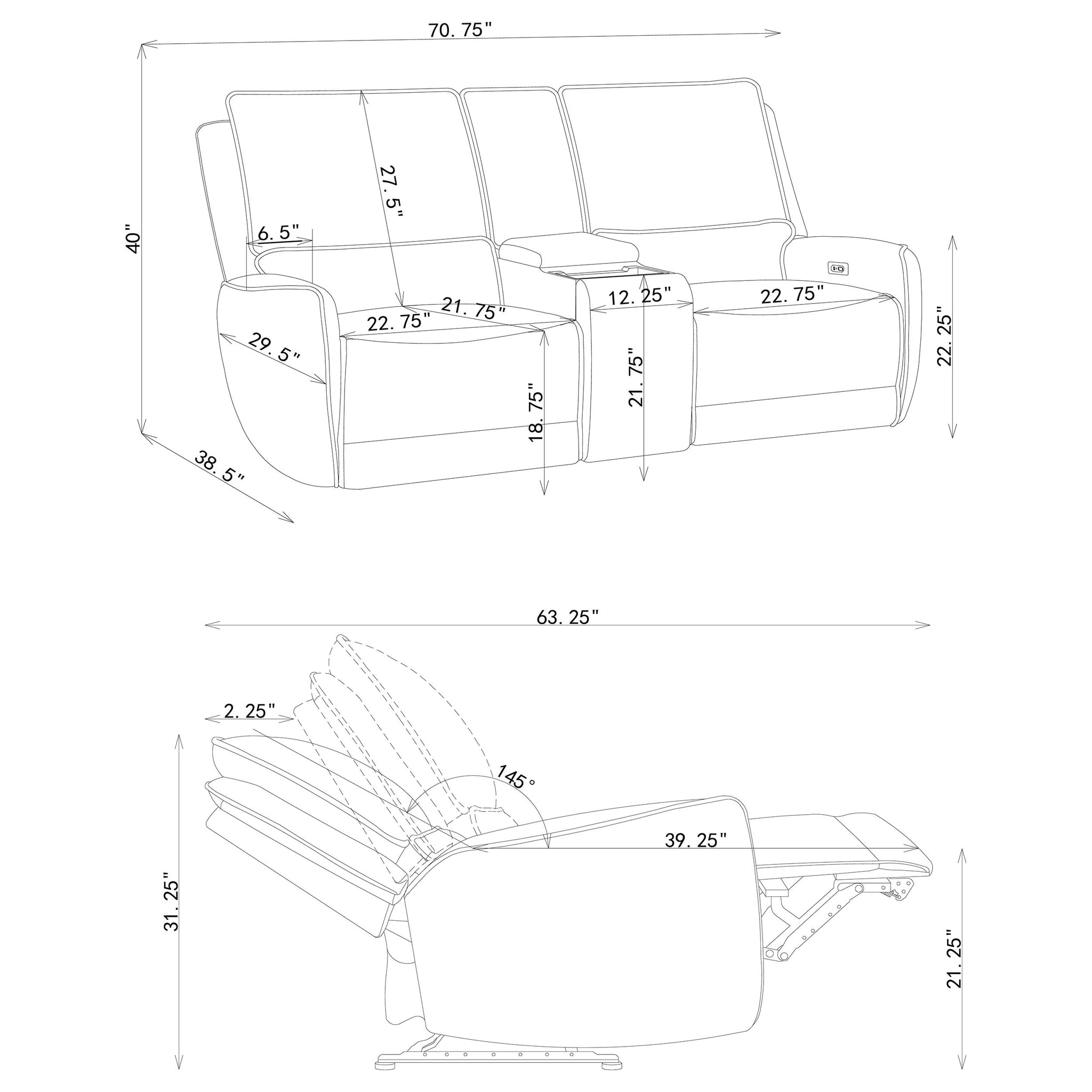 Juego de sofá reclinable eléctrico Sylmar