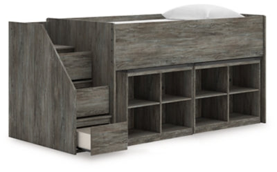 Cama alta Frandern con estantería de almacenamiento