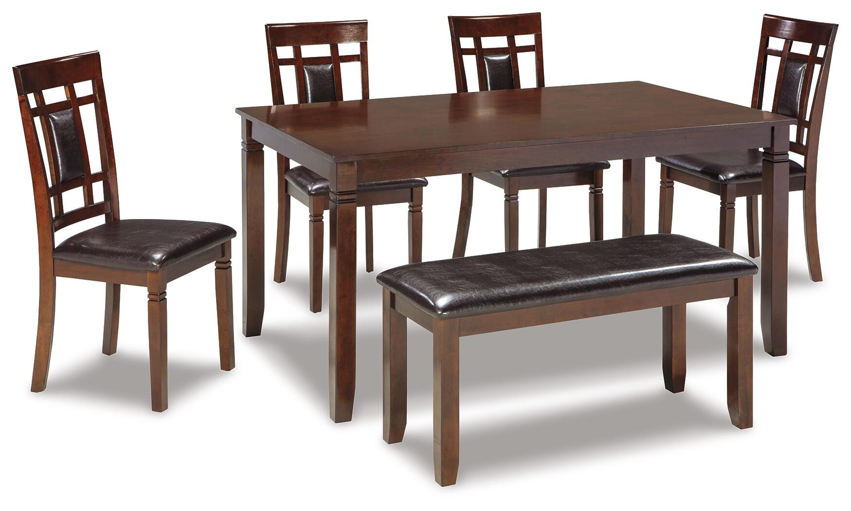 Mesa y sillas de comedor Bennox con banco (Juego de 6)