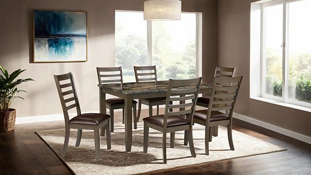 Juego de comedor Adia de 7 piezas, gris y marrón
