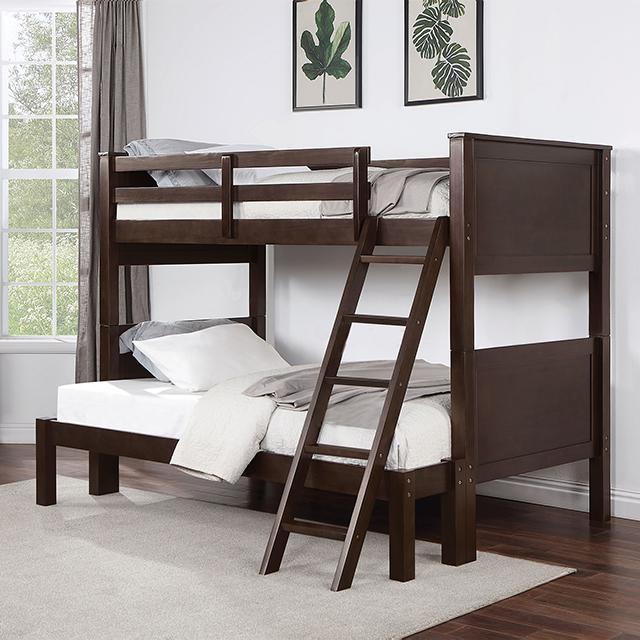 STAMOS Full/Full, Twin/Full, & Twin/twin Bunk Bed, Walnut