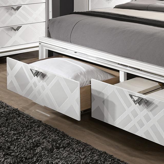 Juego de dormitorio Queen Emmeline de 4 y 5 piezas, gris y blanco