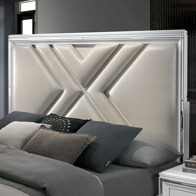 Juego de dormitorio Queen Emmeline de 4 y 5 piezas, gris y blanco