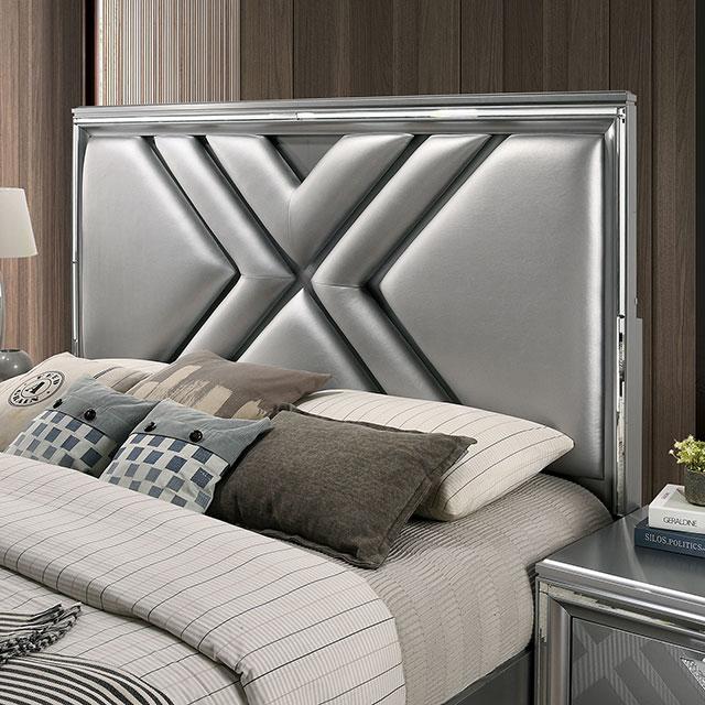 Juego de dormitorio Queen Emmeline de 4 y 5 piezas, gris y blanco