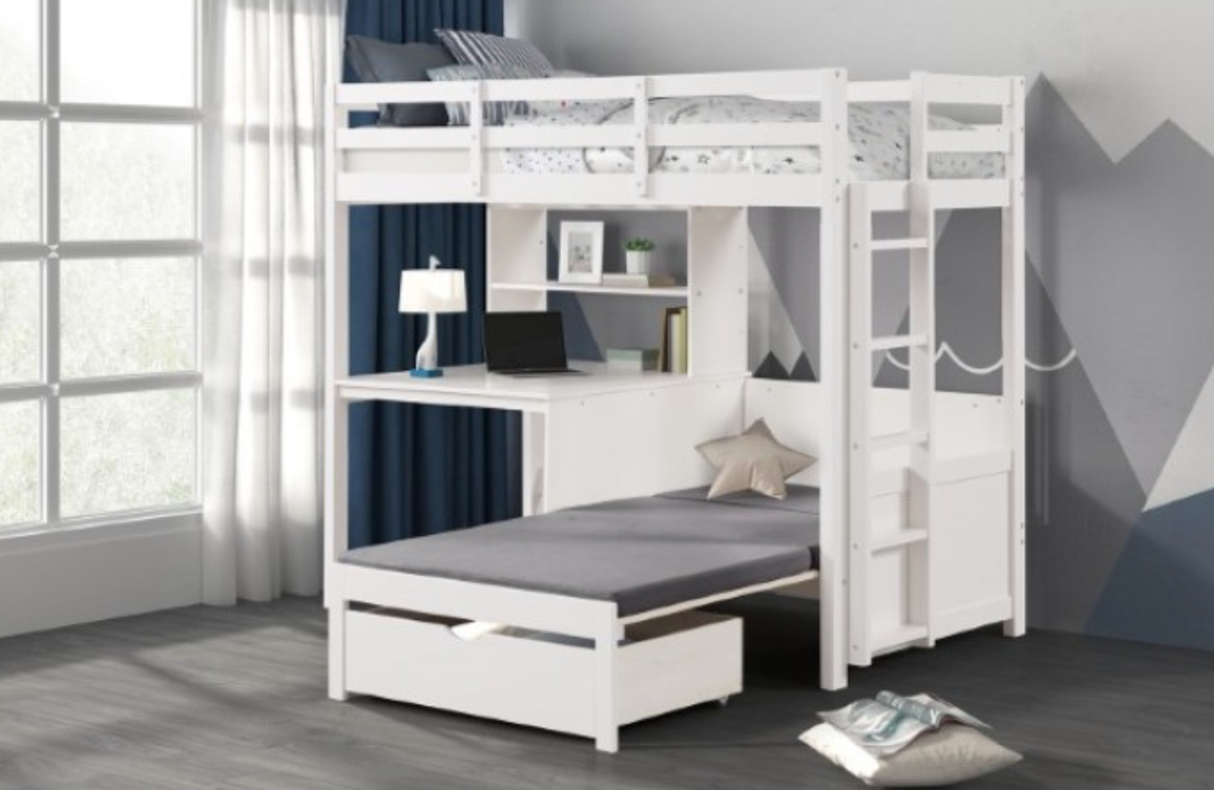 Mateo Twin Over Loft Bunk Bed- White