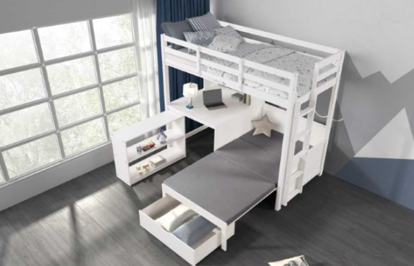Mateo Twin Over Loft Bunk Bed- White