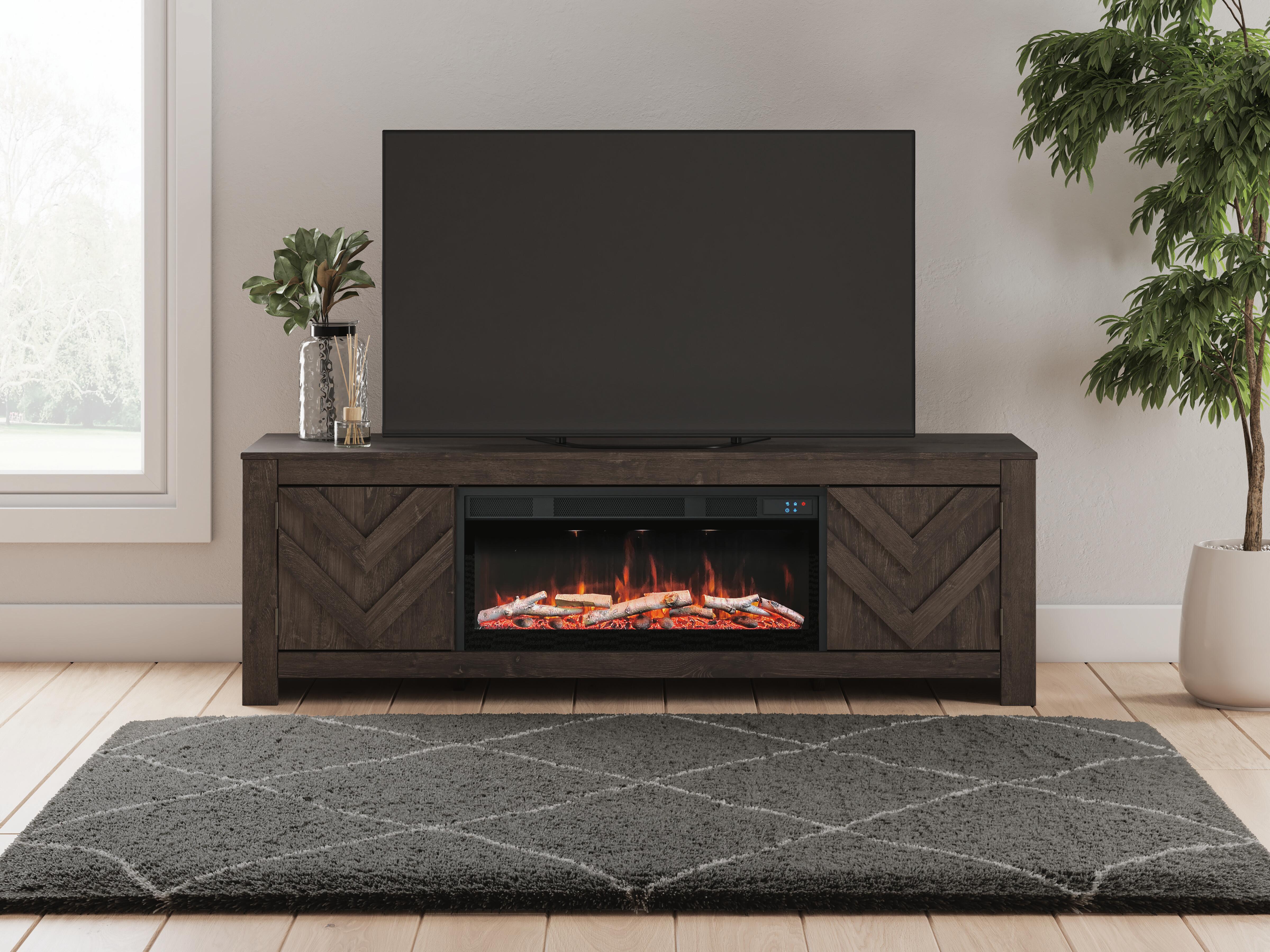 Mueble de TV con chimenea eléctrica Cayboni de 71"