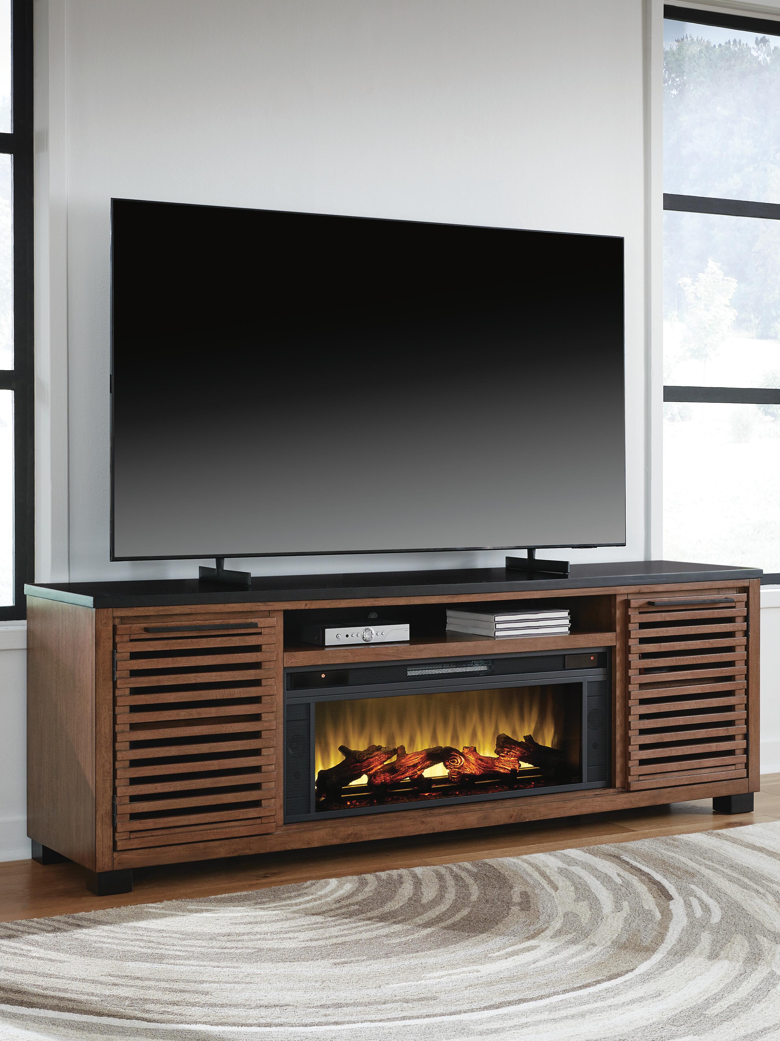 Mueble de TV Kallari de 84" con chimenea eléctrica