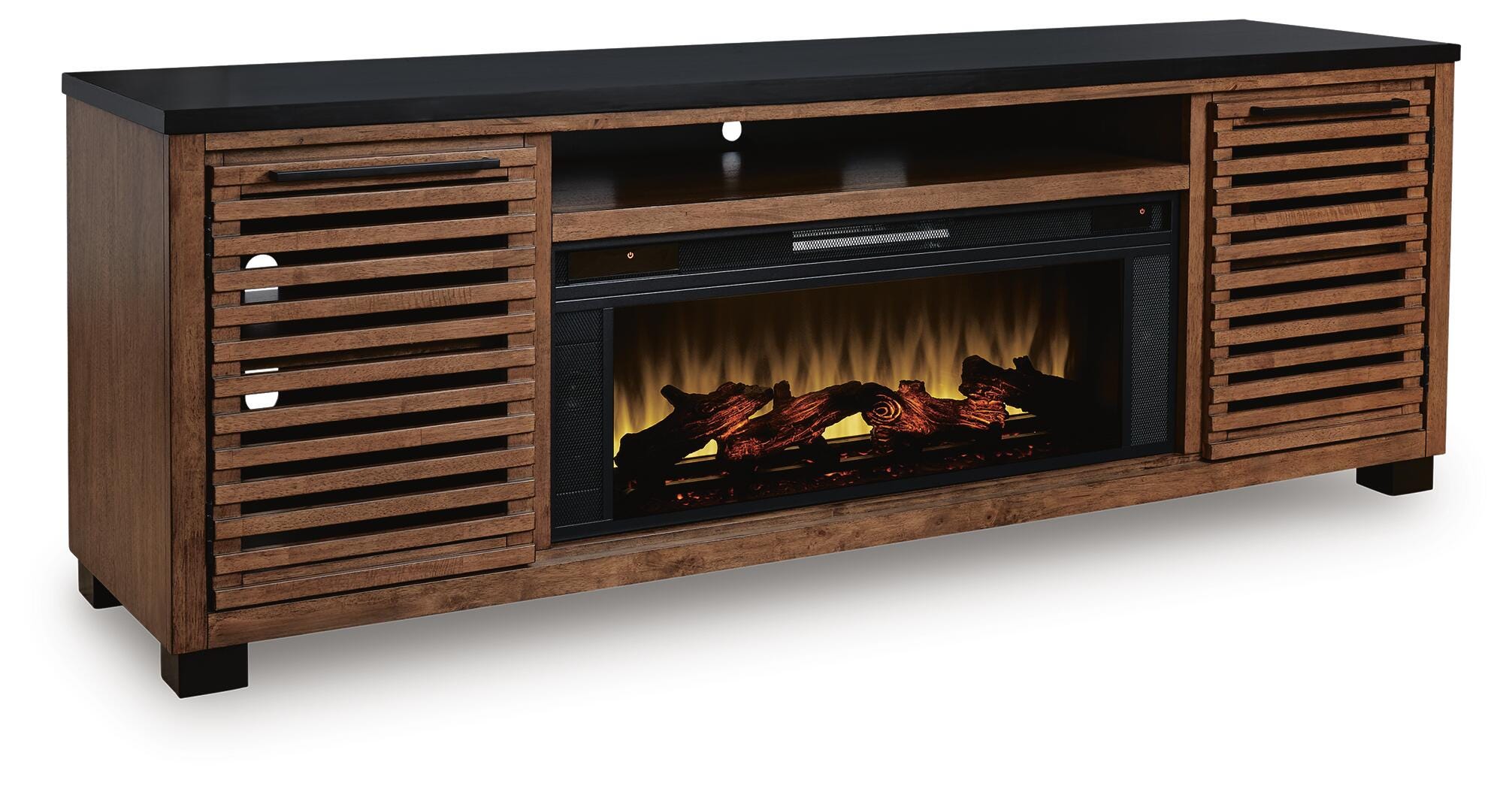 Mueble de TV Kallari de 84" con chimenea eléctrica
