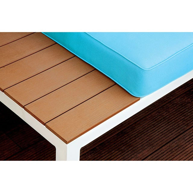 Seccional para Patio WINONA blanco/roble/azul con mesa