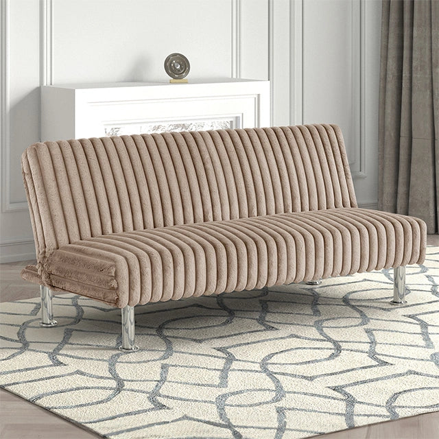Sofá cama Hinwil de color rosa, beige gris y negro