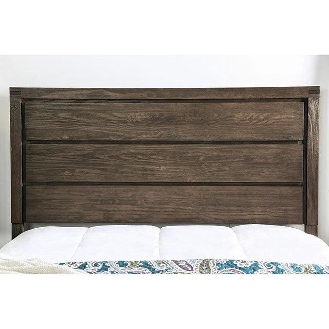 Cama Rexburg King y Matrimonial rústica marrón cepillada con alambre
