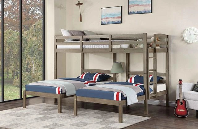 Litera Triple HORTENSE con Tres Camas Individuales, Gris Oscuro