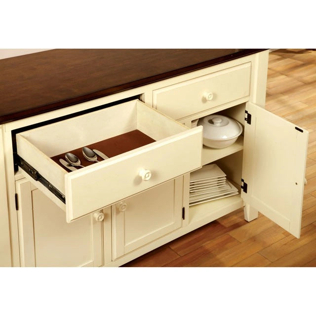 Mesa de Comedor HARRISBURG Vintage Blanco/Roble Oscuro con Extensión de 45 cm