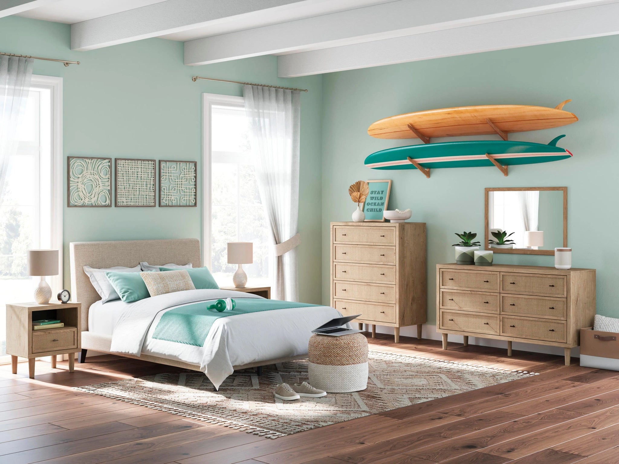 Cama tapizada Cielden con somier de láminas enrollables