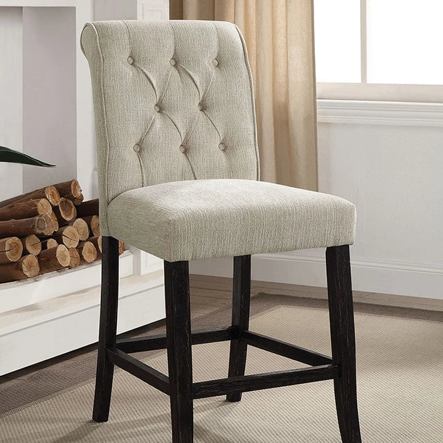 Silla Izzy de altura de mostrador beige/negro antiguo, marfil (2/caja)