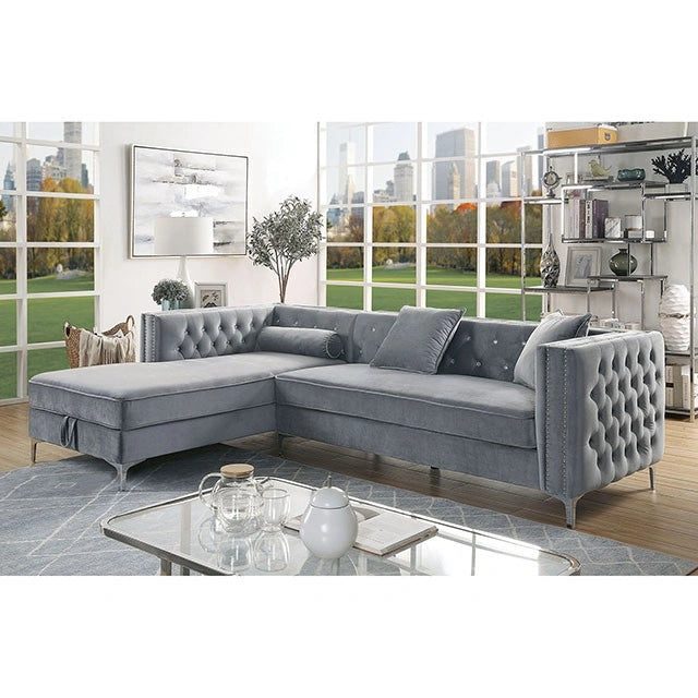 Seccional Amie Glam gris y negro con almacenaje