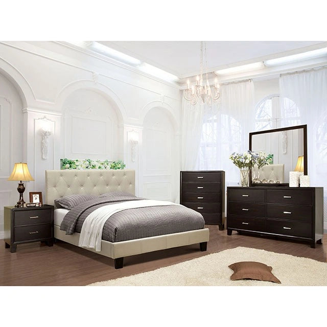 LEEROY Cama California King, King y Matrimonial Marfil y Gris